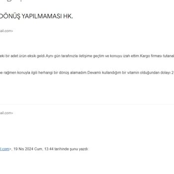 Vitaminler.com(supplementler.com) Hatalı Kargo İle İlgilenmemesi
