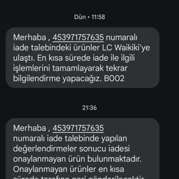 LC Waikiki İadenin Ürün Hatasına Rağmen Onaylanmaması