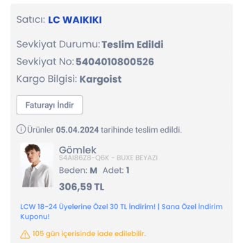 LC Waikiki İadenin Ürün Hatasına Rağmen Onaylanmaması