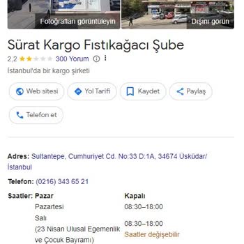Sürat Kargo Fıstıkağacı Şubesi Çalışanlarının İnsanları Mağdur Etmesi