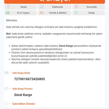 Technomen Trendyol Yanlış Giden Ürünümü Geri Yollamadı.