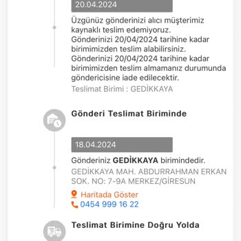 Giresun MNG Kargo Gedikkaya Şubesi'nin İşini Yapmaması