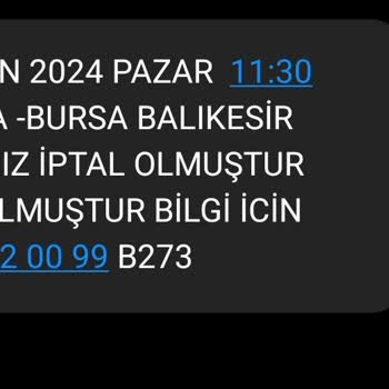 Nilüfer Turizm 21.04.2024 Saat 11:30 Ankara Bursa Sefer İptali