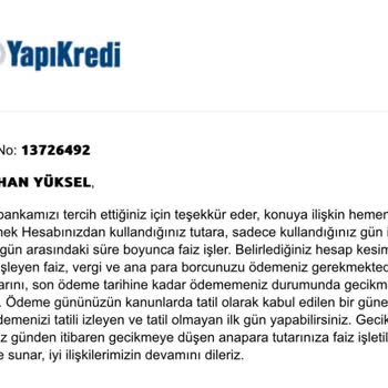 Yapı Kredi Bu Hareketiyle Benim İçin Bitmiştir.