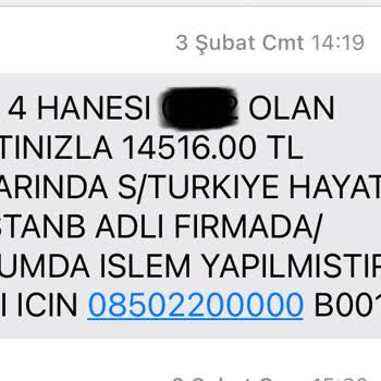 Türkiye Sigorta S/TURKİYE Hayat Ve E İstanbul TR Bilgim Dışında Kartımdan Para Çekiyor
