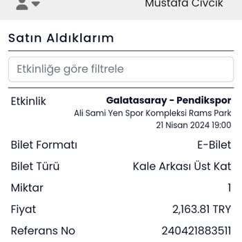 Banabilet.com GS Pendik Maçı Bileti