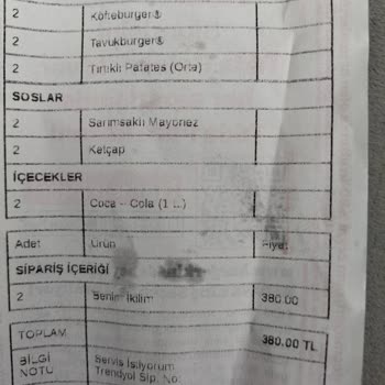 Trendyol Burger King Ünye Şubesi Siparişi Eksik, Hatalı Ve Soğuk Teslim Etti.