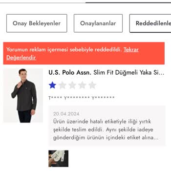 Boyner İade Ürünün Etiketini Söküp Almış!