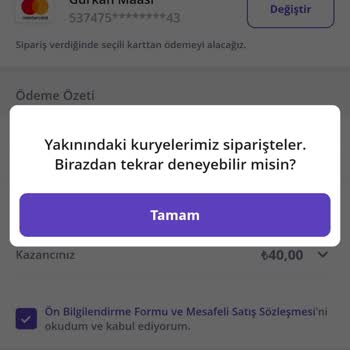 Getir Sipariş Oluşturulma Sorunu