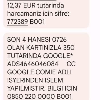 Bilgim Ve Onayım Dışında Kredi Kartından 350 TL Para Çekildi!