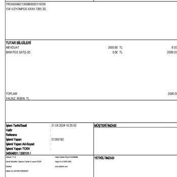 VizyonPos İznim Dışında 2.000 TLm Çekildi