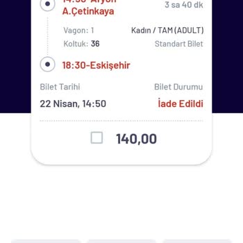 TCDD Açık Bilet Para İadesinin Olmaması