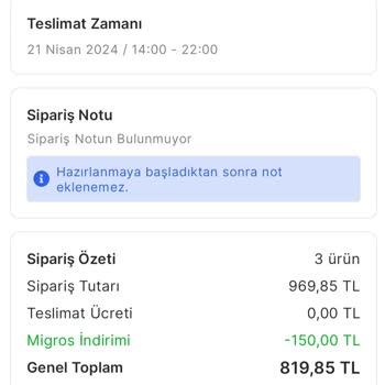 Migros Sipariş Teslimat Beceriksizliği
