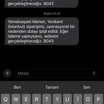 Yemeksepeti 3,5 Saat İki Market Siparişi İptali