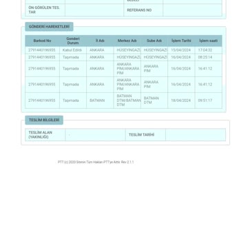 PTT Kargo Batman DTM Kargom Nerede