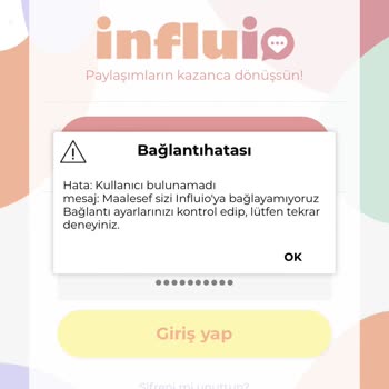 Influio İnfluio Kullanıcı Bulunamadı Hatası