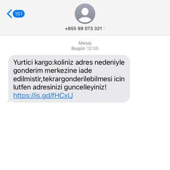 Kargo Adının Kullanıldığı Link İçeren Sahte Mesaj