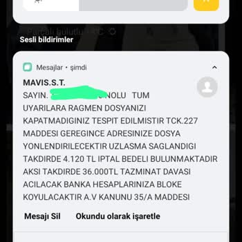 MAVISTIC (SMS) Yalan İftira Üzerine İcra Mesajı