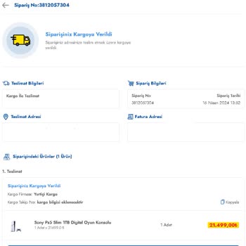 Şok Market PS5 Kargo Takip Numarası Girilmemesi