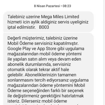 Mega Miles İptalini İstiyorum Ben Buna Abone Olmadım