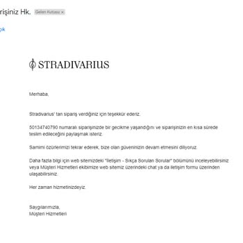 Stradivarius İptal Edilen Sipariş