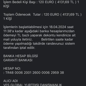 VFS Global Online Randevu Bizzat Ücret Talep Etti Ve Randevum Onaylanmadı