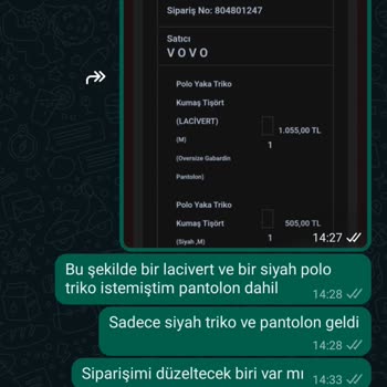 Vovo Bey Siparişimi Eksik Gönderdi Ve Düzeltmedi