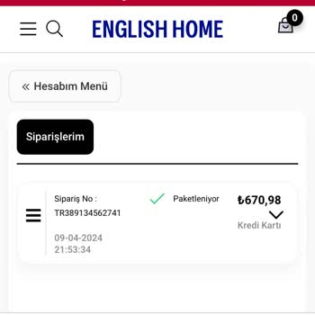 English Home Kargoya Teslim Edilmeyen Ürün