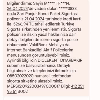 VakıfBank Sarı Panjur Konut Paket Sigortası Poliçesi
