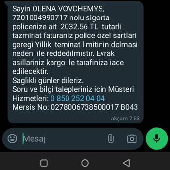 Demir Sağlık ve Hayat Sigorta Özel Sağlık Sigortası İade Ödeme Hk