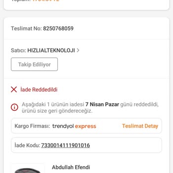 Abdullah Efendi Trendyol Hızlıalteknoloji Mağazası Mağduriyeti