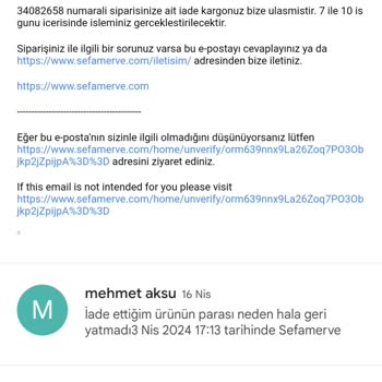 Sefamerve Para İadem Yapılmıyor