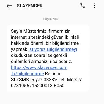 Slazenger SMS Güvenlik Uyarısı Şaşkınlığı