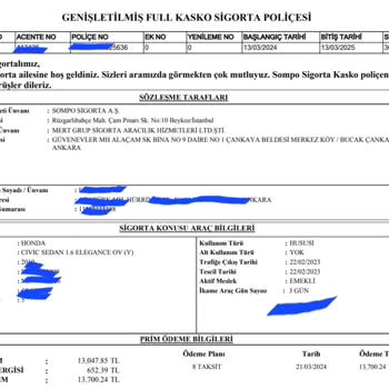 Sompo Japon Kasko Mağduriyet