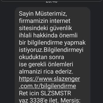 Slazenger Güvenlik İhlali Mesajı Aldım