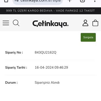 Çetinkaya Kargoya Verilmeyen Ürün