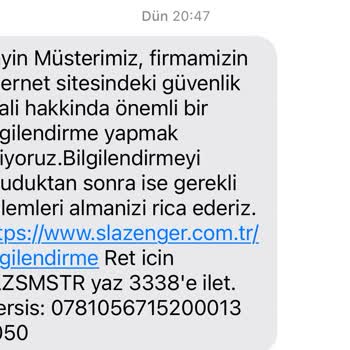 Slazenger Güvenlik İhlali Mesajı