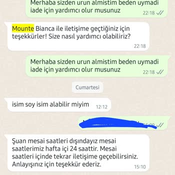 Mounte Bianca Ürün İadesi Yapılmıyor İade Yaparız Demelerine Rağmen.