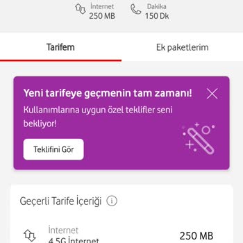 Vodafone Yeterli Olmayan Tarife Paketi