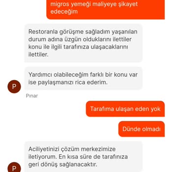 Migros Yemek Geç Teslimat Ve Fiş İletilmemesi