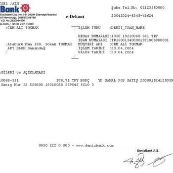 Denizbank Debit Tran Name