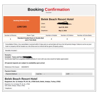 Agoda Belek Beach Resort Hotel Buchungsänderung mit mangelnder Lösungskompetenz