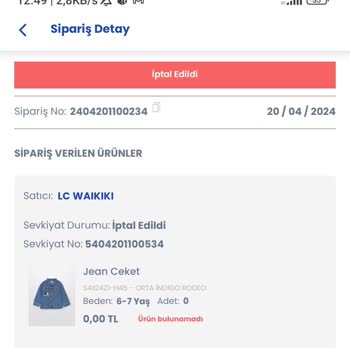 LC Waikiki Dört Gün Sonra Oluşturduğum Sipariş İptal Edildi