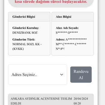 Kuryenet Kredi Kartı Teslim Edilmiyor