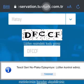 TÜVTÜRK Plaka Ve Seri No Eşleşmiyor