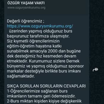 Özgür Yaşam Vakfı (Burs Başvurusu) Vakıftan Beklenen Burs Desteği İle İlgili Yaşanan Sorunlar
