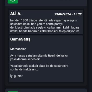 GameSatış Ban Kaldırılmama Problemi