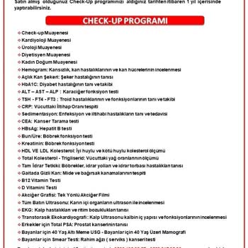 Medical Park Hastanesi/Liv Hospital Check-up Programı