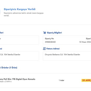 PS5 21 Gün Teslimat Süresi Olan Şok Market