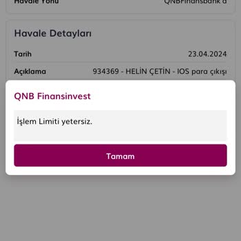 QNB Finansinvest Havale Problemi: İşlem Limiti Yetersizliği